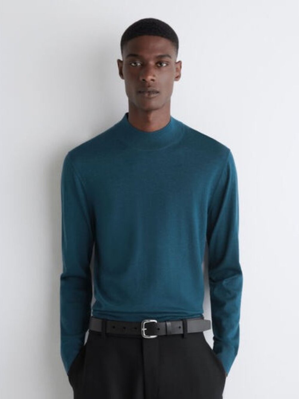 NWT COS Men's 100% Wool Mock Neck Slim Fit Sweater Old Money Teal Size Large
